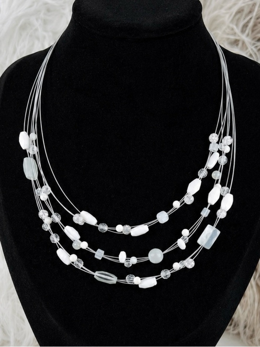 Vintage white multi strand, lightweight necklace